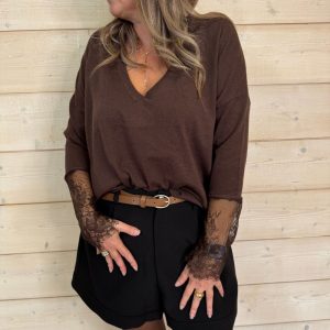 Pull dentelle chocolat